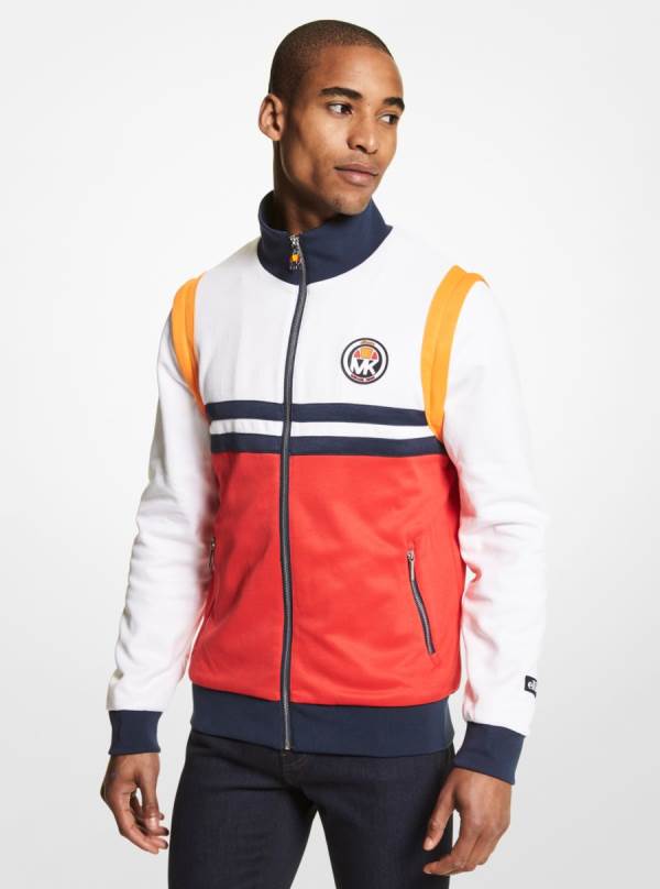 Panske Bundy Michael Kors MK X ellesse Striped Woven Track Tmavo Červené - Oblecenie Michael Kors Slevy | BTJVM-0974